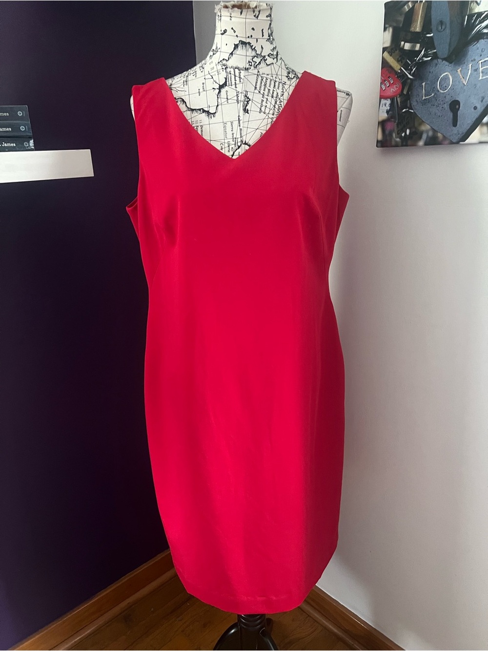 7 for $30 Worthington Red V-Neck Sleeveless Midi Dress
